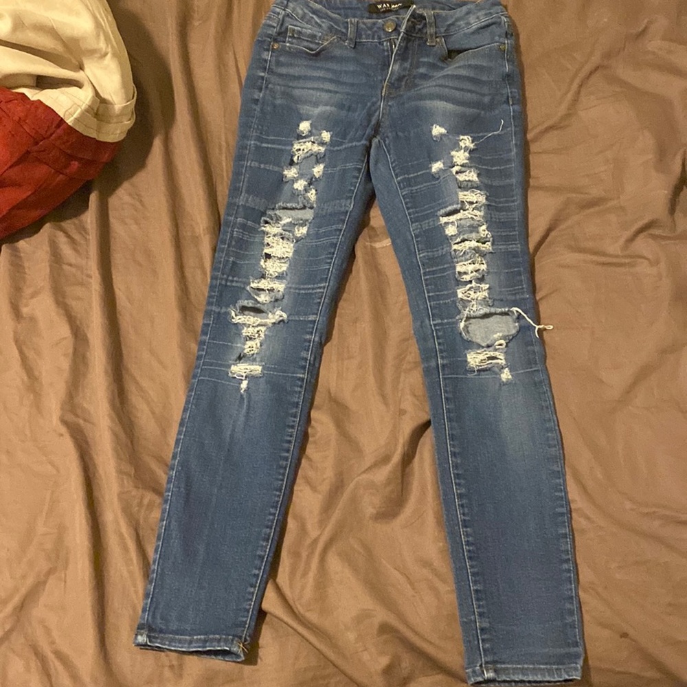 womens ripped wax jean (blue)